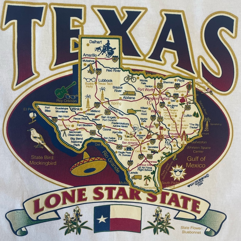 Vintage Texas Lone Star State T-Shirt White Mens size XL